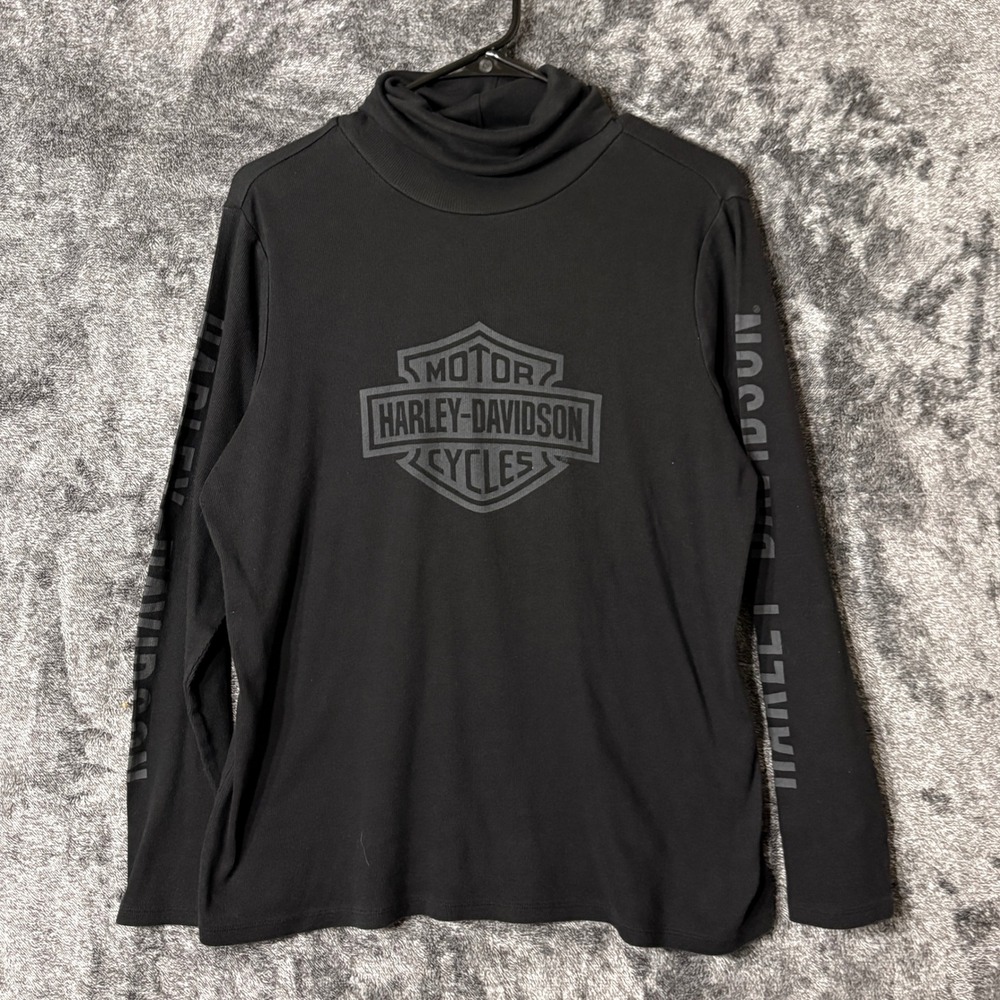 Harley Davidson‎ Womens Turtleneck Shirt Size 1W Black Ribbed Knit Long Sleeve
